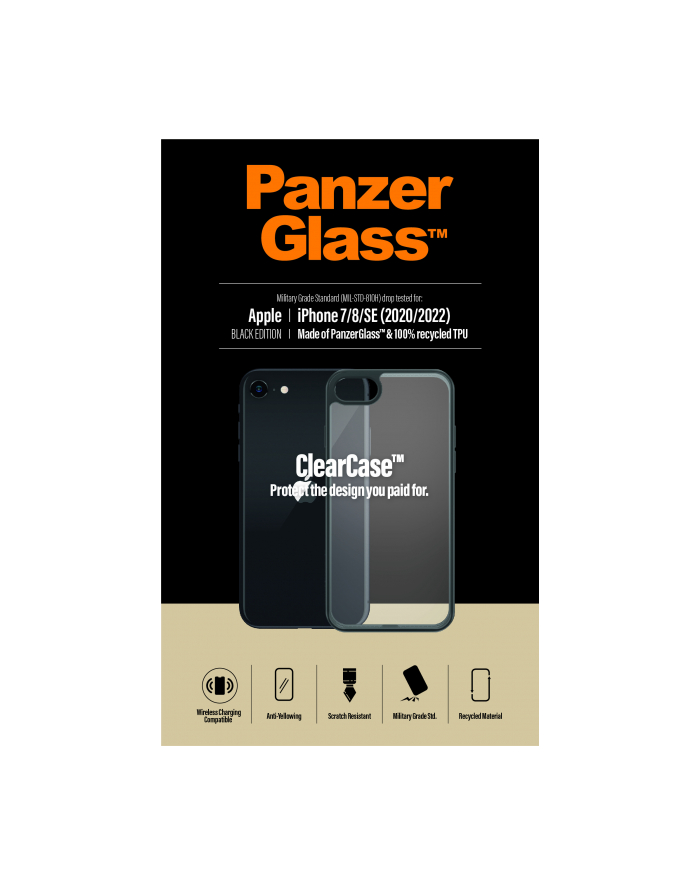 Panzerglass Screen Protector, Iphone 7/8/se (2020), Tempered anti-aging glass, Black/Crystal Clear główny