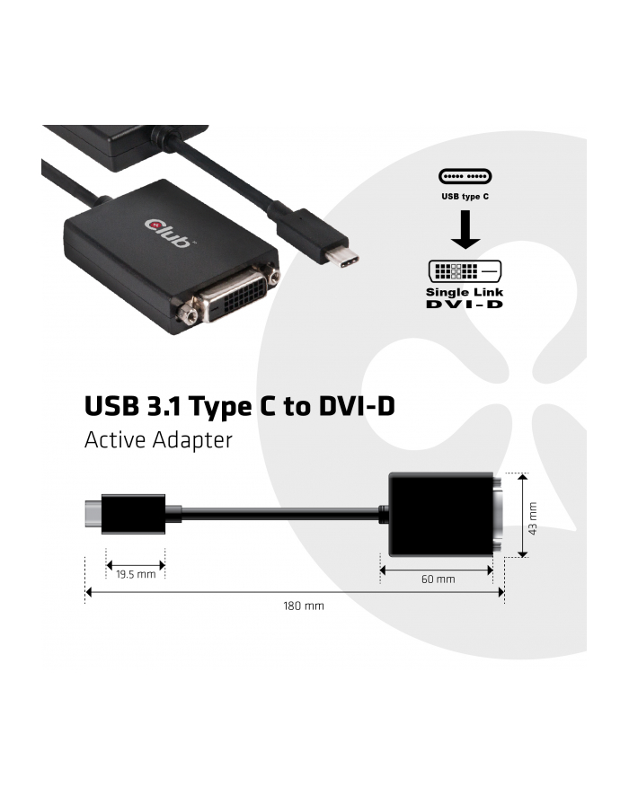 CLUB 3D CLUB3D ADAPTER USB 3.1 TYP C > DVI-D        AKTIV MĘSKI/ŻEŃSKI RETAIL  (CAC1508) główny