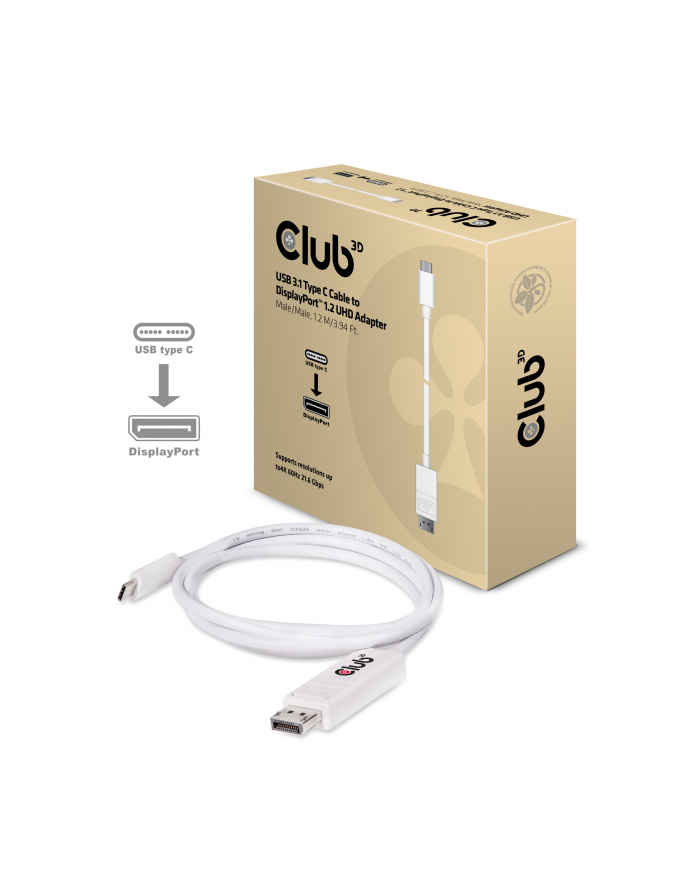 Club 3D USB C - DisplayPort (M/Ż) Biały 1.2m (CAC-1517) główny