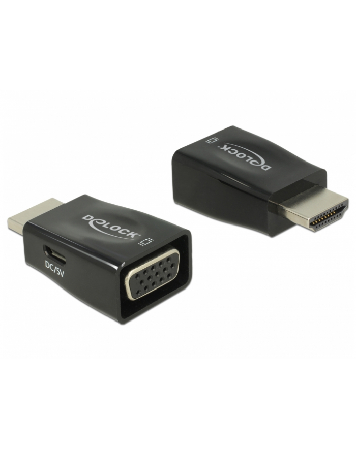 Adapter AV Delock ADAPTER HDMI(M)->VGA(F)+USB MICRO(F) CZARNY MINI ROZMIAR DELOCK główny