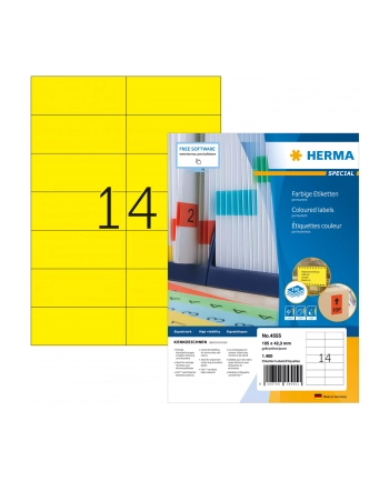 Herma Kolorowe Etykiety A4, 105 X 42,3 Mm, Żółty, Trwała Przyczepność - 4555