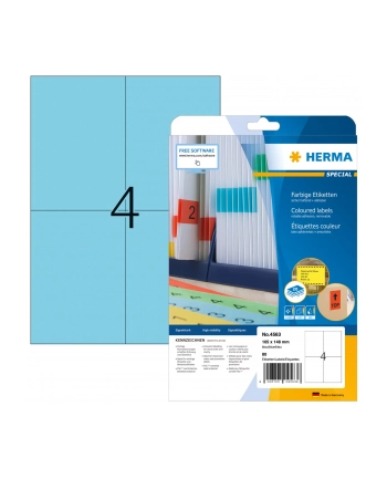 Herma Kolorowe Etykiety, A4, 105 X 148 Mm, Niebieskie, Wyjmowane - 4563