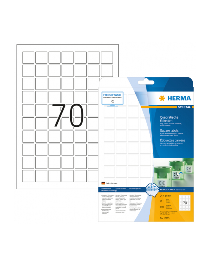 Herma Wymienne Etykiety A4, 24 X 24 Mm, Białe, Technologia Movables. - 10105 główny