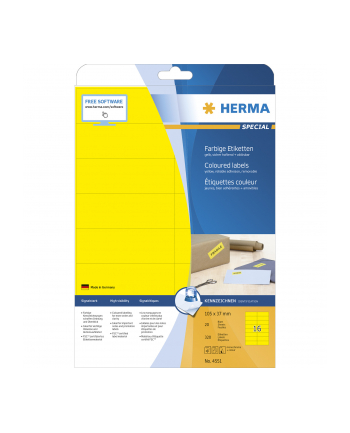 Herma Herma Etiketten A4 Gelb 105X37Mm Papier Matt Ablösbar 320St. - 4551