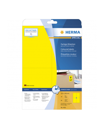 Herma Kolorowe Etykiety A4, 105 X 148 Mm, Żółte, Wyjmowane. - 4561