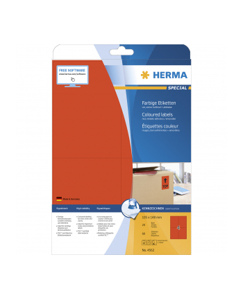 Herma Etykiety Kolorowe, A4, 105 X 148 Mm, Czerwone, Wyjmowane  - 4562