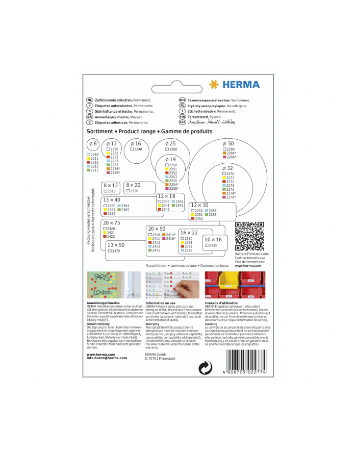 Herma etykiety samouszczelniające fi 32mm 2277 główny