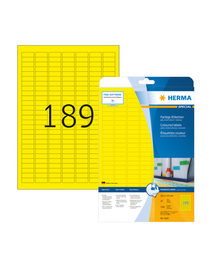 Herma Etykiety samoprzylepne 4243 A4 25.4 x 10mm papier matowy żółty 3780 szt 4243 główny