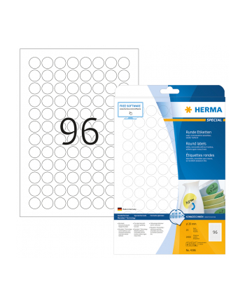 Herma Etykiety odklejalne 4386 Movables A4 okrągłe Ø 20mm białe papier matowy 2400szt. 4386