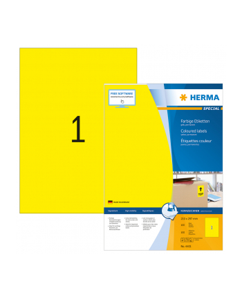 Herma Etykiety kolorowe 4401 A4 samoprzylepne 210 x 297mm papier matowy żółty 100 szt 4401