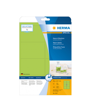 Herma Etykiety kolorowe 5147 A4 99.1 x 67.7mm papier matowy jaskrawy zielony 160 szt 5147