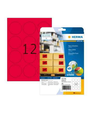 Herma Etykiety kolorowe 5156 A4 okrągłe 60mm papier matowy jaskrawy czerwony 240 szt 5156