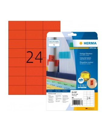 Herma Etykiety kolorowe 4467 A4 70 x 37mm papier matowy czerwony 480 szt 4467