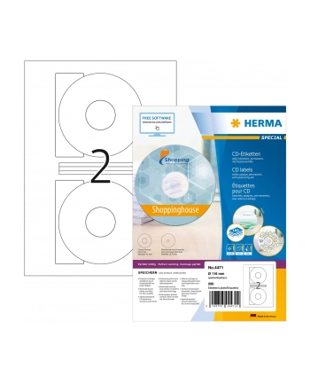 Herma Etykiety samoprzylepne 4471 A4 na CD białe okrągłe Ø 116mm papier matowy 200 szt 4471
