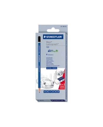 Staedtler Ołówek Lumograph 6 sztuk 2H,HB,B,2B,4B,6B + gumka
