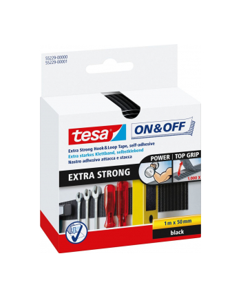 Tesa Rzep montażowy w taśmie EXTRA STRONG samoprzylepny 1m x 50mm czarny nr 2