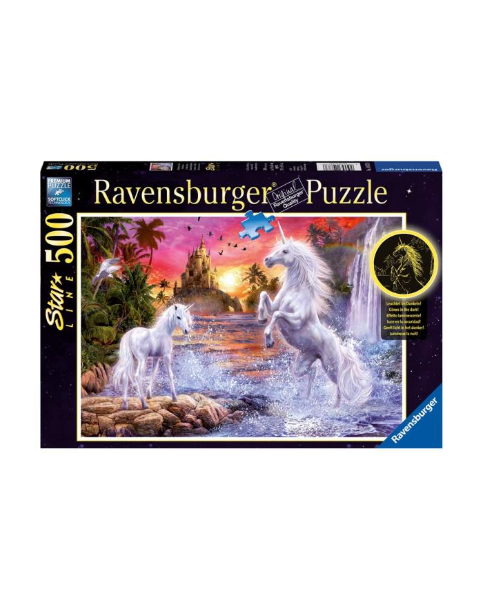 Puzzle 500el świecące w ciemności Jednorożec nad rzeką 148738 RAVENSBURGER główny
