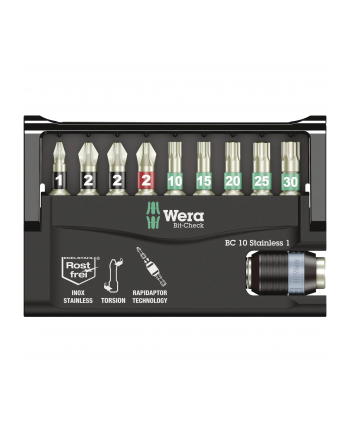 Wera Bity nierdzewne BiTorsion z uchwytem Rapidaptor w zestawie Bit-Check 5071110001