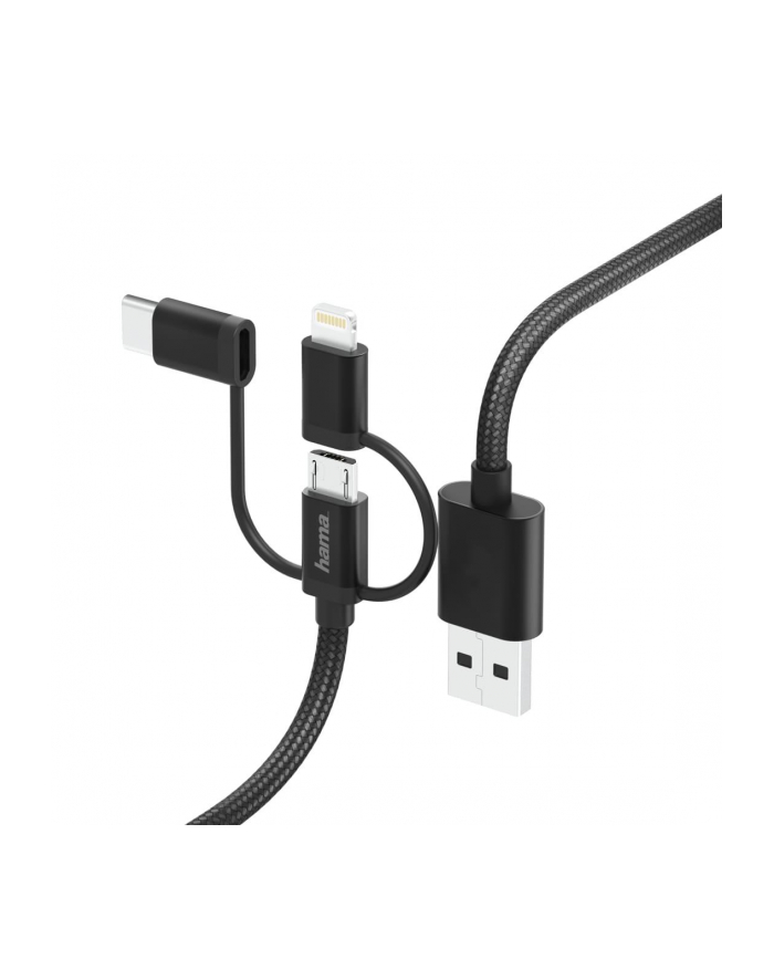 Hama Kabel microUSB/USB-C/Lightning 1.5m Czarny (183304) główny
