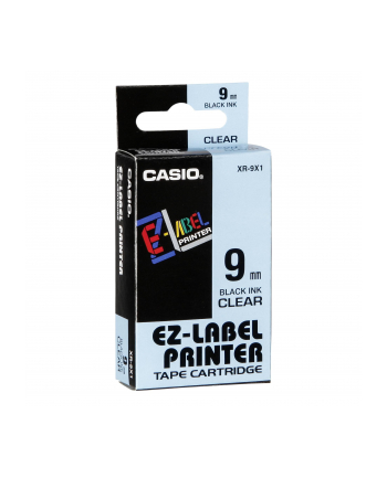 Casio oryginalny taśma do drukarek etykiet, Casio, XR-9X1, czarny druk/przezroczysty podkład, nielaminowany, 8m, 9mm