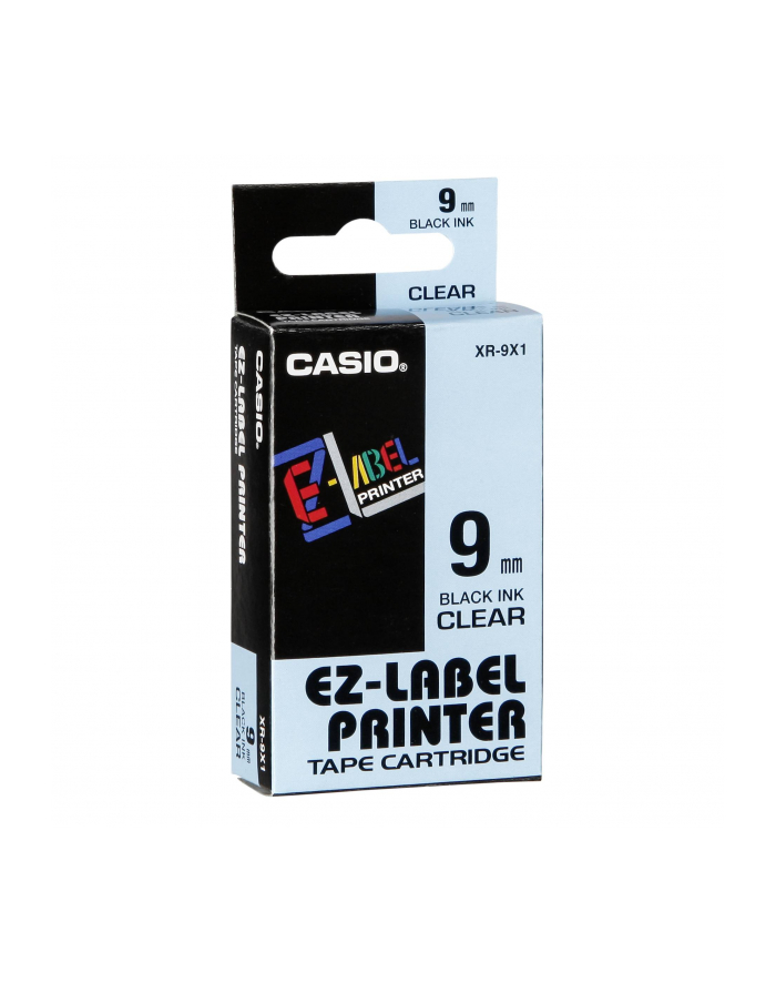 Casio oryginalny taśma do drukarek etykiet, Casio, XR-9X1, czarny druk/przezroczysty podkład, nielaminowany, 8m, 9mm główny