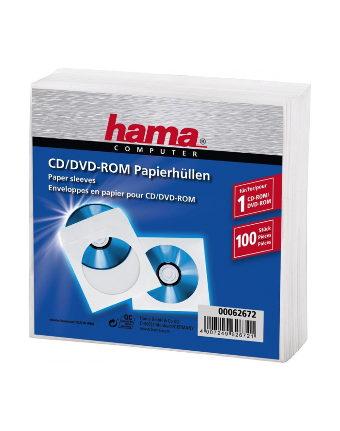 Hama CD-ROM Paper Sleeves 100, White (00062672) główny