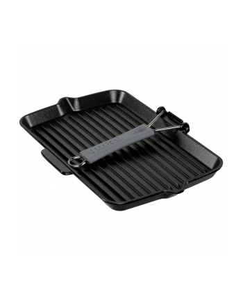 Amazon Staub patelnia grillowa prostokątna z uchwytem silikonowym (34 x 21 cm, nadaje się do kuchenek indukcyjnych, wnętrze emaliowane matowoczarne),