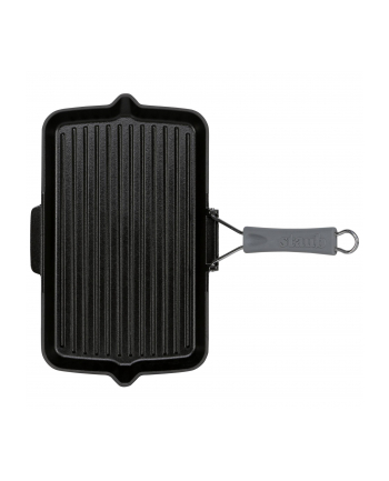 Amazon Staub patelnia grillowa prostokątna z uchwytem silikonowym (34 x 21 cm, nadaje się do kuchenek indukcyjnych, wnętrze emaliowane matowoczarne),