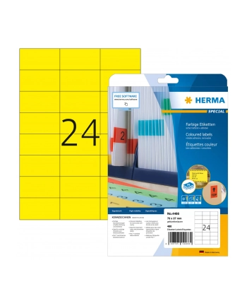 Herma Etykiety kolorowe 4466 A4 70 x 37mm papier matowy żółty 480 szt 4466