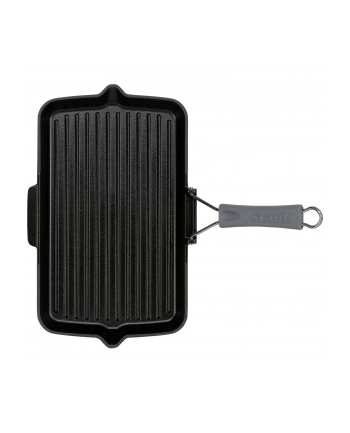 Amazon Staub patelnia grillowa prostokątna z uchwytem silikonowym (34 x 21 cm, nadaje się do kuchenek indukcyjnych, wnętrze emaliowane matowoczarne),