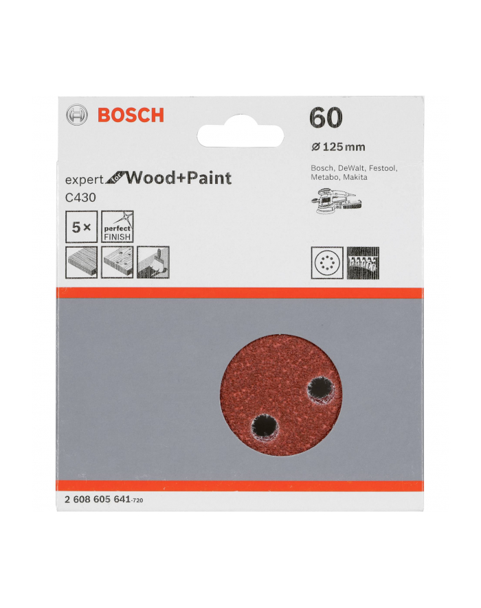 BOSCH 5-częściowy zestaw papierów ściernych W: 125 y: 60 2608605641 główny