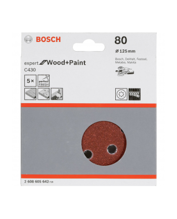 BOSCH 5-częściowy zestaw papierów ściernych W: 125 y: 80 2608605642