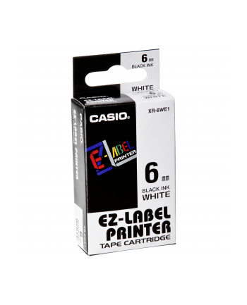 Taśma do nadruku Casio Band XR-6WE1, 8 m x 6 mm, czarna / biała