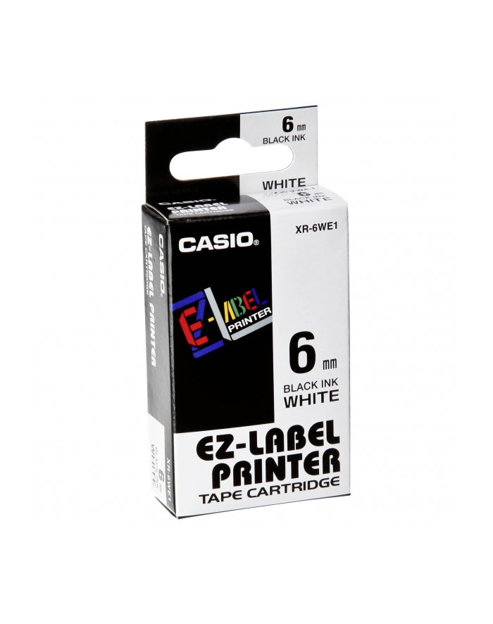 Taśma do nadruku Casio Band XR-6WE1, 8 m x 6 mm, czarna / biała główny