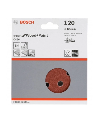 BOSCH 5-częściowy zestaw papierów ściernych W: 125 y: 120 2608605643
