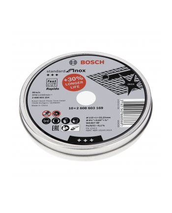 Bosch Tarcza tnąca prosta Standard for Inox – Rapido WA 60 T BF, 115 mm, 22,23 mm, 1,0 mm 2608603254