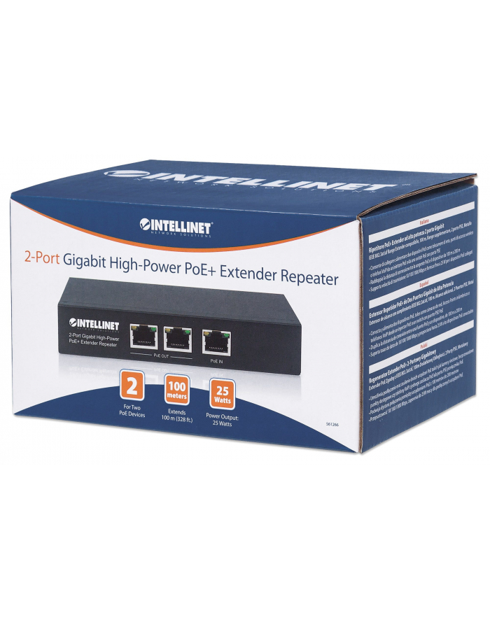 INTELLINET 2 Port Gigabit PoE+ Extender IEEE 802.3at/af Compliant 100 m Additional Range Metal główny