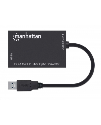 MANHATTAN USB-A to SFP Fiber Optic Converter USB 3.2 Gen 1 1000 Mbps Ethernet Optical Network Connection Open SFP Slot Black