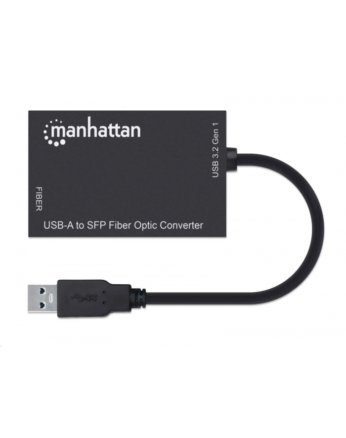 MANHATTAN USB-A to SFP Fiber Optic Converter USB 3.2 Gen 1 1000 Mbps Ethernet Optical Network Connection Open SFP Slot Black główny