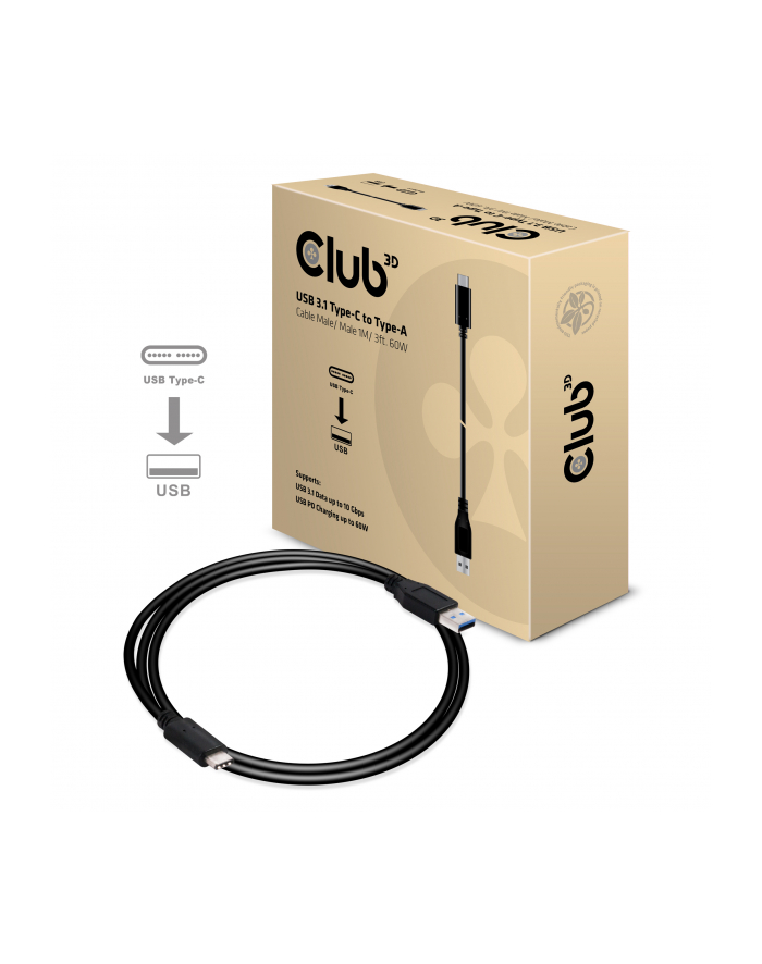 Club 3D USB C/USB A 1m Czarny (CAC-1523) główny