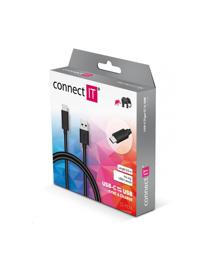 Connect IT Kabel USB Connect IT USB-C -> USB-A, 0.5m, czarny (CI1174) główny