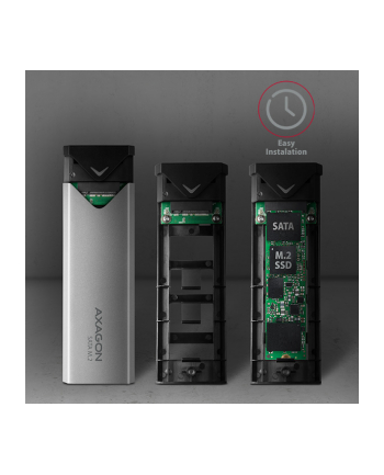 AXAGON KIESZEŃ  AXAGON EEM2-U3C, USB-C 3.2 GEN 1 - M.2 SATA SSD METALOWA OBUDOWA ZEWNĘTRZNA, DŁUGOŚĆ 42 DO 80 MM DO ZMIANY (EEM2U3C)