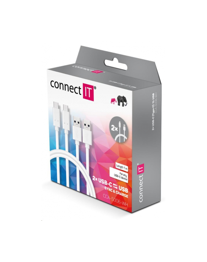 Kabel Connect IT Wirez USB/USB-C, 1m (2 ks v balení) (CCA-5006-WH) Biały główny