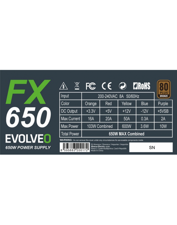 Evolveo FX 650 650W ATX 14cm 80+ bronze bulk główny