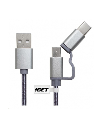 Kabel iGET USB/USB-C + micro USB, 1m Srebrny