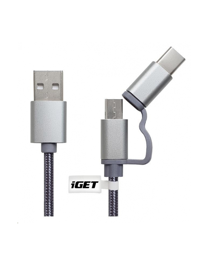 Kabel iGET USB/USB-C + micro USB, 1m Srebrny główny