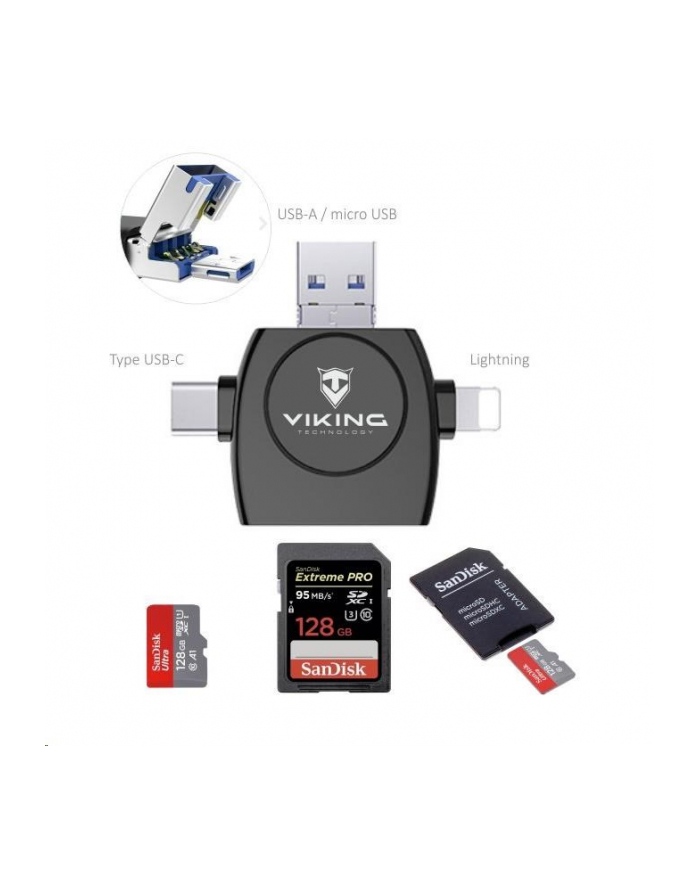 Viking SD/microSD Card Reader 4in1 Black główny