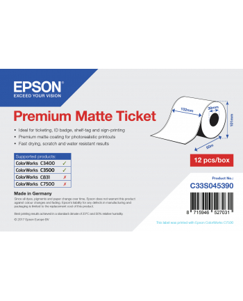 Epson Receipt Voucher Roll (Endless) Normal Paper 102Mm C33S045390
