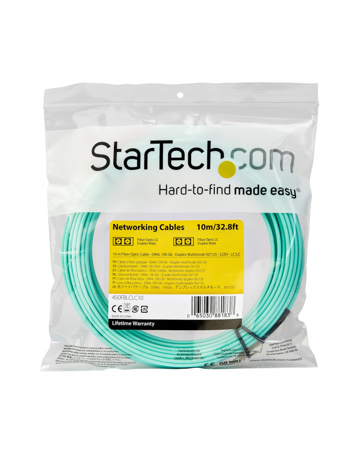 10m OM4 LC to LC Multimode Duplex Fiber Optic Patch Cable - patch cable - 10 m - aqua (450FBLCLC10) główny
