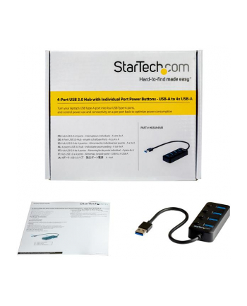 Startech.com 4-Port USB 3.0 Hub - 4x USB-A - Individual On/Off Switches - hub - 4 ports USB hub - 4 - Czarny (HB30A4AIB)
